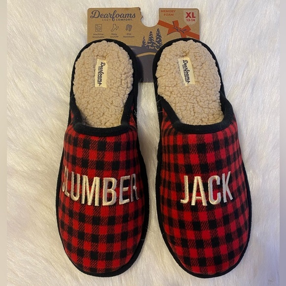 Dearfoams Slippers Mens Size XL 13-14 Red Plaid Slumber Jack Slip On Shoes - Picture 1 of 8
